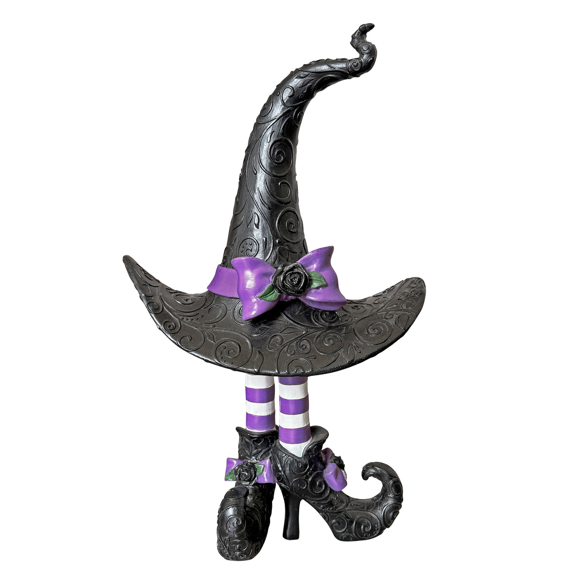 Witch Hat with Legs Figurine Tabletop and Mantel Decor (Purple/Black)