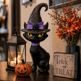 Halloween Black Cat 14 Inch Tall Tabletop Decoration with Purple Accents