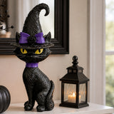 Halloween Black Cat 14 Inch Tall Tabletop Decoration with Purple Accents
