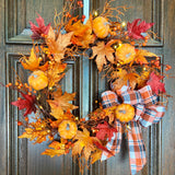 24 Inch Pre-lit Halloween Pumpkin Plaid Wreath