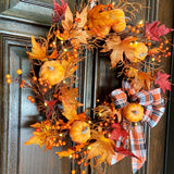 24 Inch Pre-lit Halloween Pumpkin Plaid Wreath