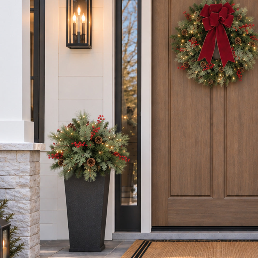 Classic Pre-lit Holiday Greenery Adjustable Height Urn Filler 20 Inch Diameter, Set of 2