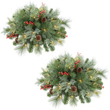 Classic Pre-lit Holiday Greenery Adjustable Height Urn Filler 20 Inch Diameter, Set of 2