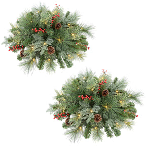 Classic Pre-lit Holiday Greenery Adjustable Height Urn Filler 20 Inch Diameter, Set of 2