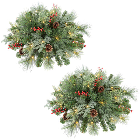 Classic Pre-lit Holiday Greenery Adjustable Height Urn Filler 20 Inch Diameter, Set of 2
