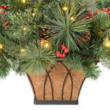 Classic Pre-Lit Holiday Greenery Hanging Basket with Pinecones and Berries