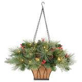 Classic Pre-Lit Holiday Greenery Hanging Basket with Pinecones and Berries