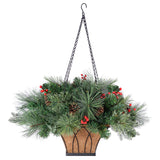 Classic Pre-Lit Holiday Greenery Hanging Basket with Pinecones and Berries