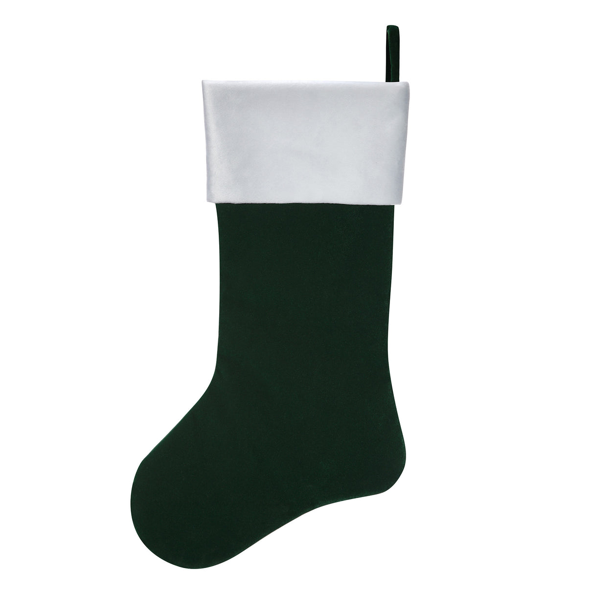 Velveteen Dark Green HangRight Stocking with White Cuff - 20 inches