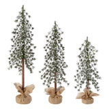 Set of 3 Snow Capped Unlit Alpine Trees with Wrapped Burlap Bases - 24 in., 30 in., and 36 in. Sizes