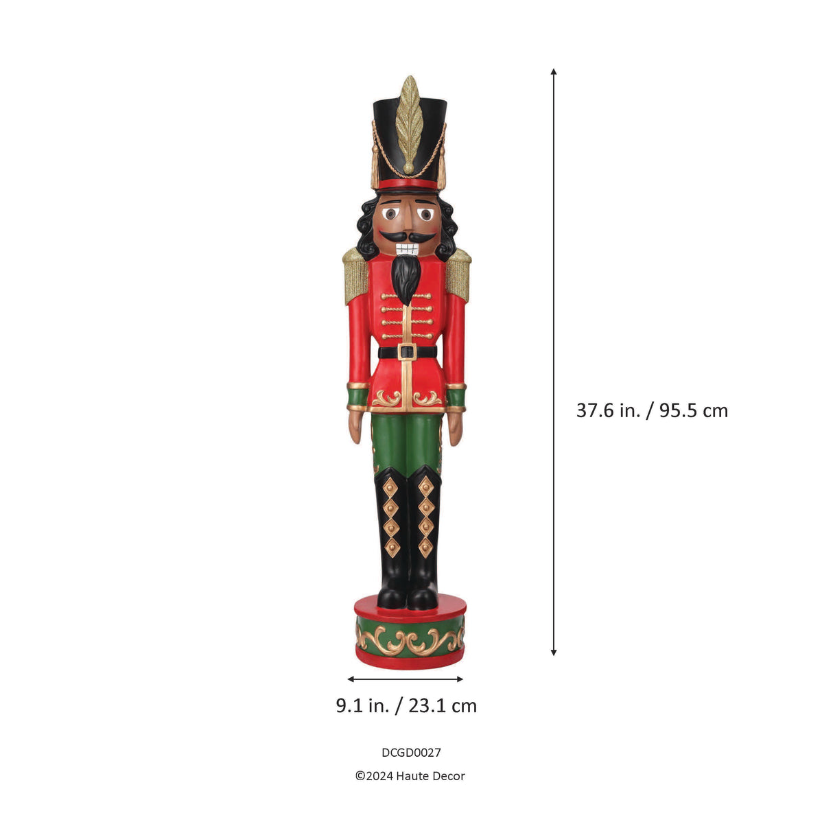 37 Inch Decorative Christmas Nutcracker -  Red/Green with Darker Skin - Solid Resin Construction Large Christmas Nutcracker