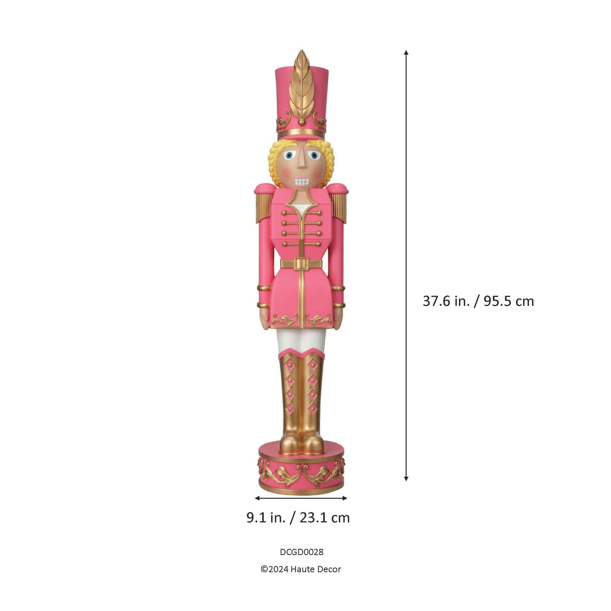 37 Inch Decorative Christmas Female Nutcracker -  Pink/Gold - Solid Resin Construction Large Christmas Nutcracker