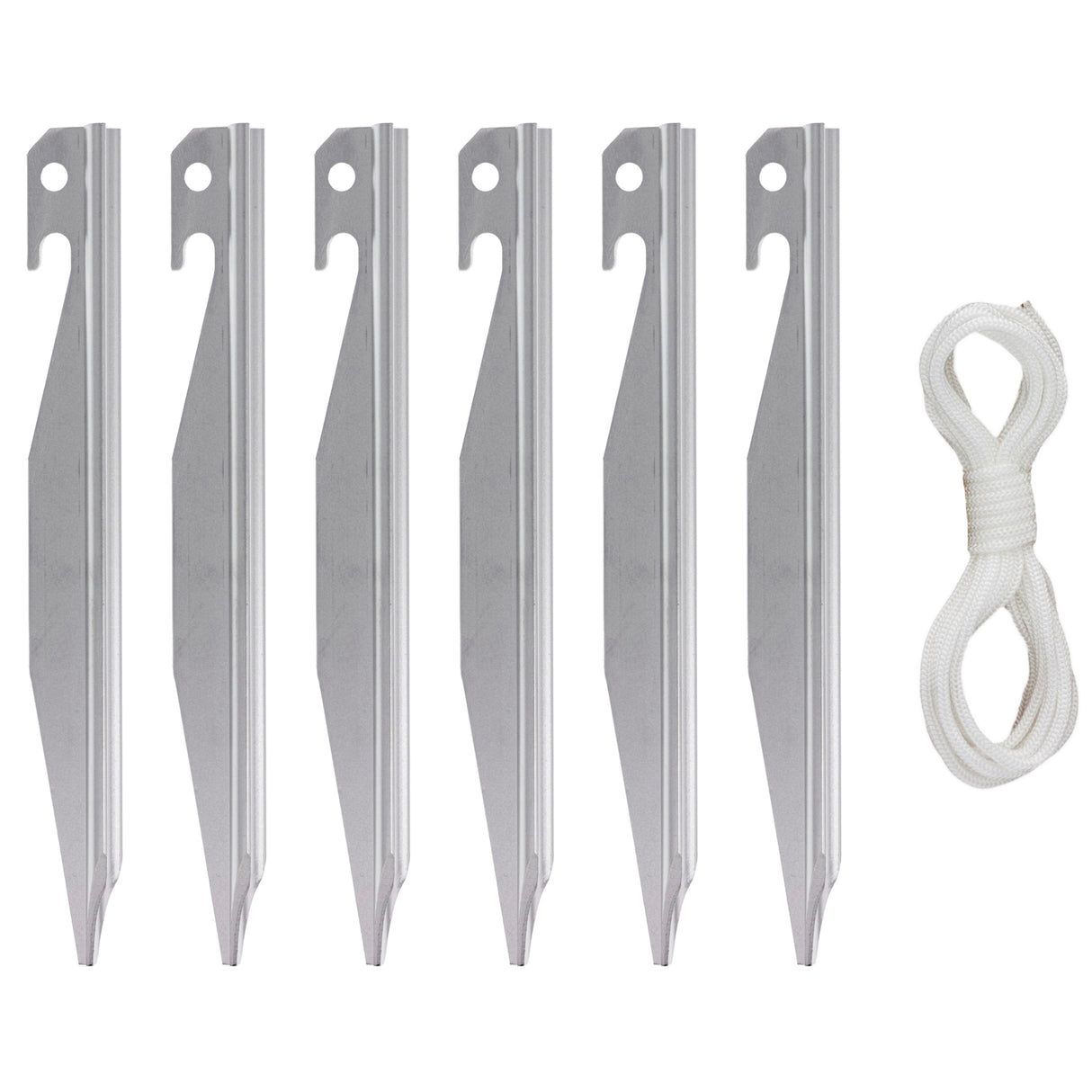 Heavy Duty Metal Anchor Stakes, 10 inch, 6-Pack with 15 ft Rope, for Tents, Lawn Decor and Outdoor Equipment