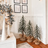 Set of 3 Snow Capped Unlit Alpine Trees with Wrapped Burlap Bases - 24 in., 30 in., and 36 in. Sizes