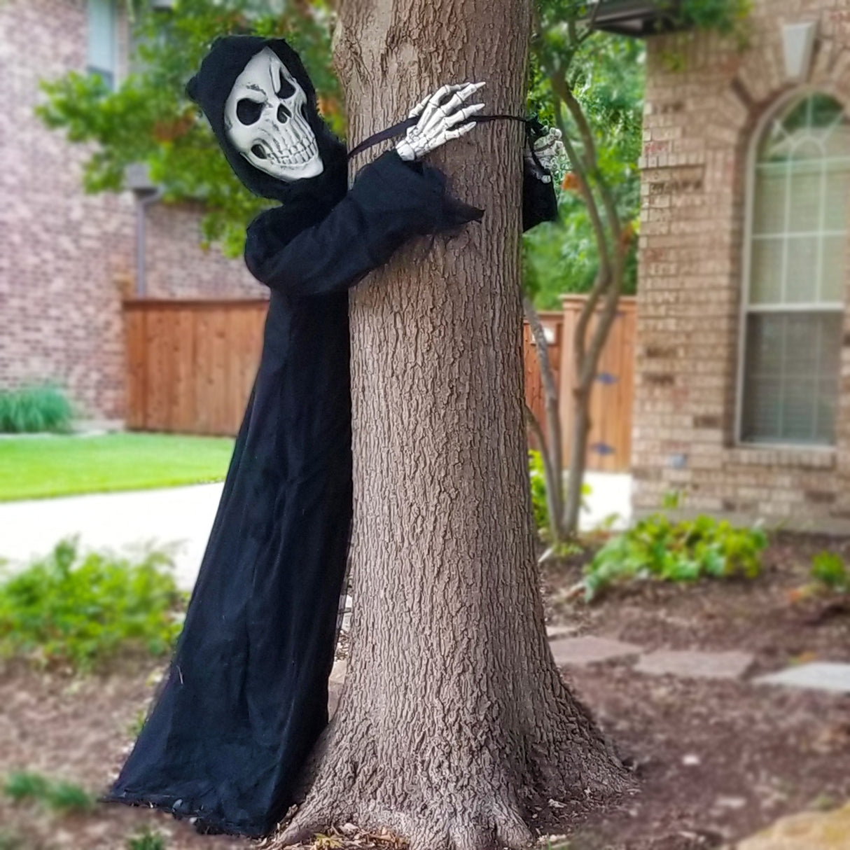 Tree Huggerz 8 Foot Tall Halloween Skeleton in Black Robe