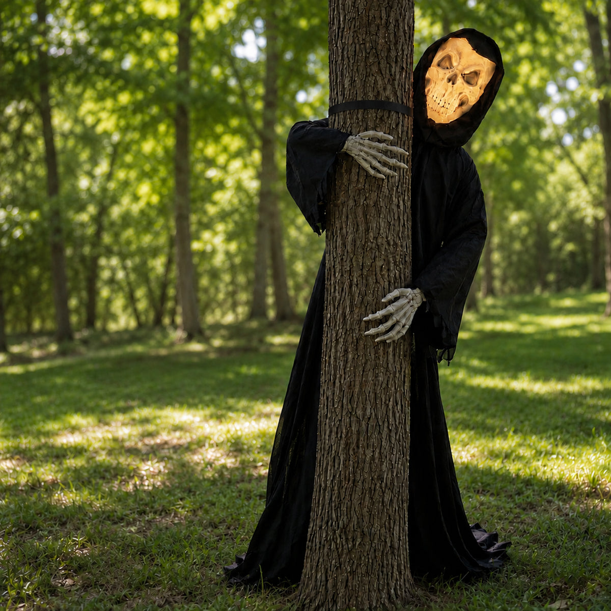 Tree Huggerz 8 Foot Tall Halloween Skeleton in Black Robe