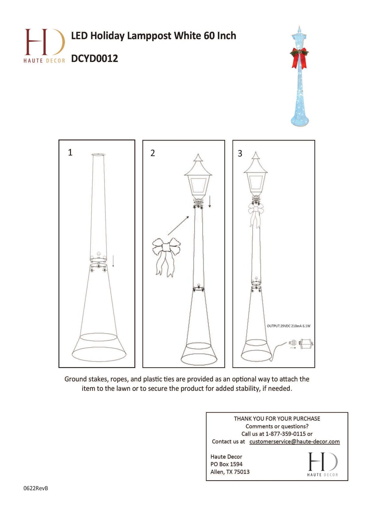 60 Inch Tall Black Lamppost with LED Lights for Indoor or Outdoor Use