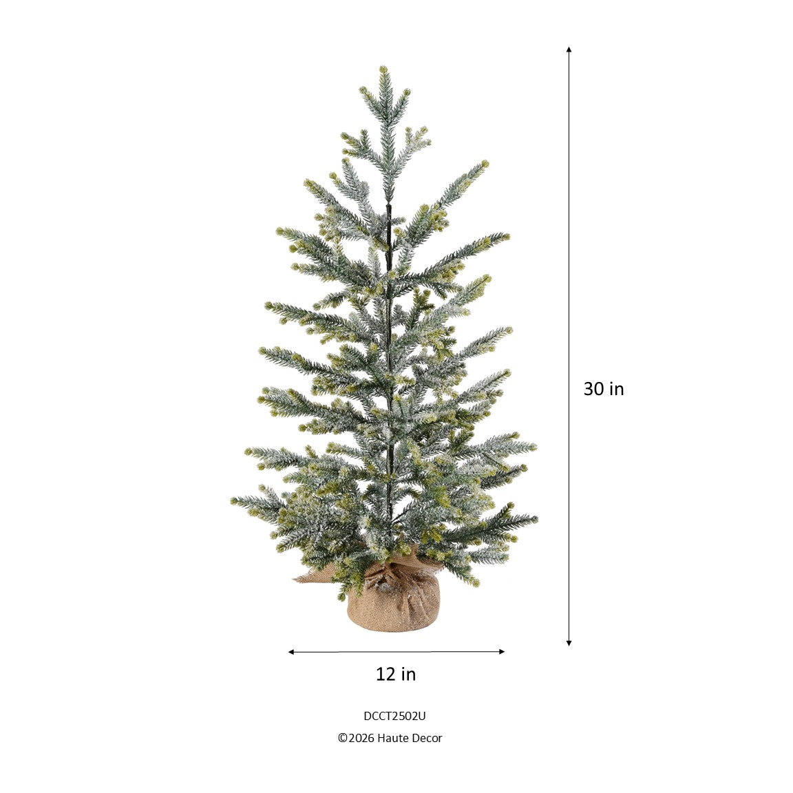 Frosted Fraser Fir 30 Inch Tall Unlit Tabletop Tree with Wrapped Burlap Base