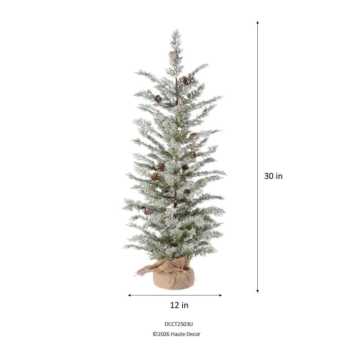 Frosted White Spruce 30 Inch Tall Unlit Tabletop Tree with Wrapped Burlap Base