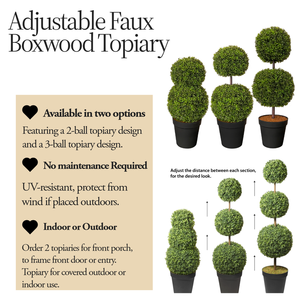 Artificial Adjustable Boxwood Topiary - Double Or Triple Styles Available