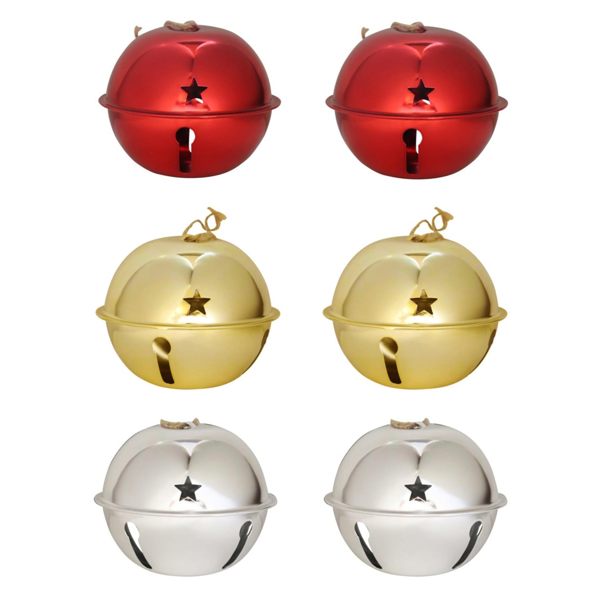 Jingle Bells Hanging Ornaments Red Large Christmas Holiday 7 & 6 Gold  Star