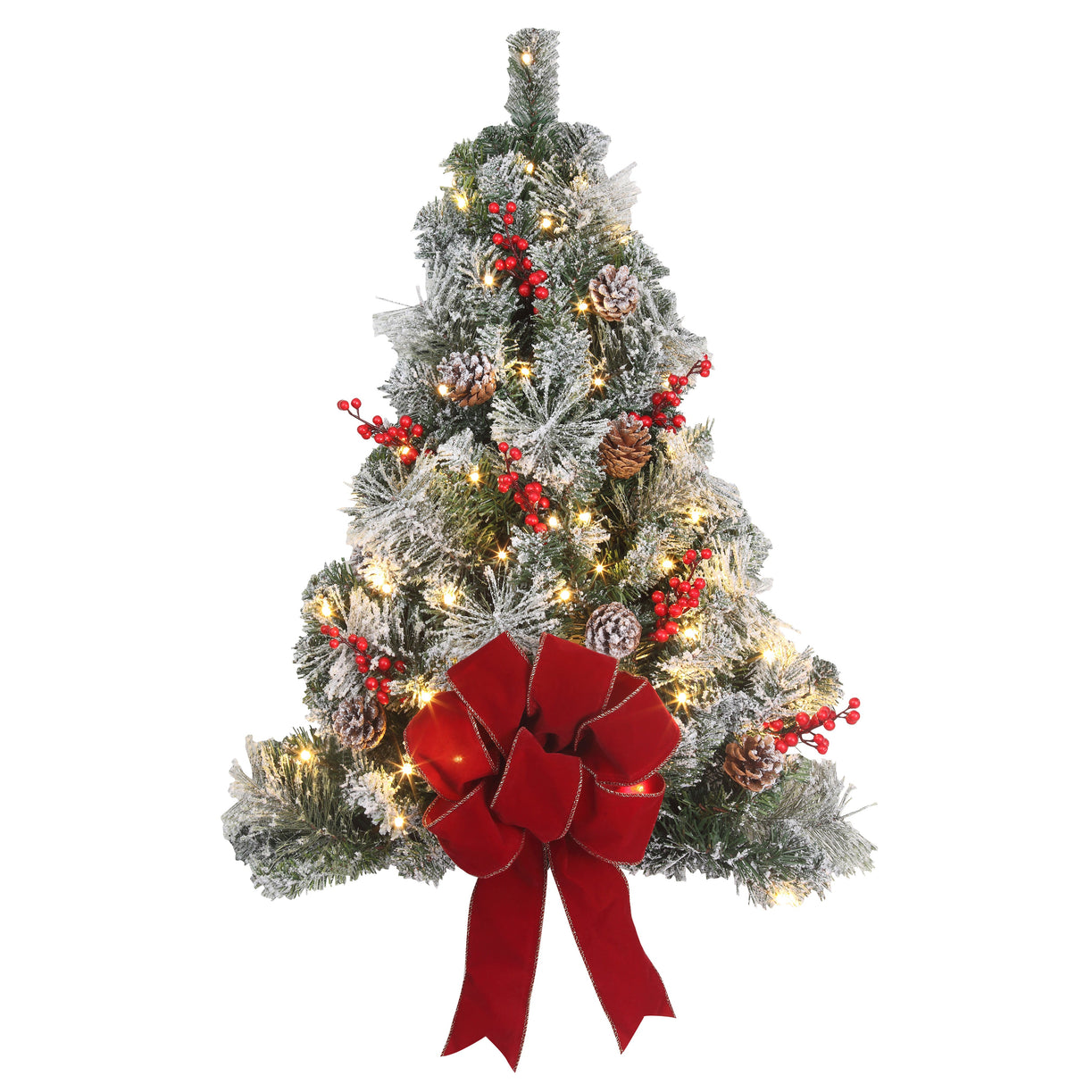 Christmas Tree - 28 Inch Pre-lit Flocked Easy Hang Christmas Wall Tree