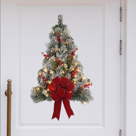 Christmas Tree - 28 Inch Pre-lit Flocked Easy Hang Christmas Wall Tree