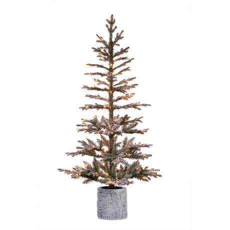 Christmas Tree - 5 Foot Prelit Flocked Timberland Fir Potted Christmas Tree