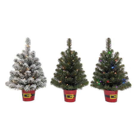 Christmas Tree - Night Night™ Tree In Red Metal Santa Belt Pot - Unique Night Light 20 Inch Christmas Tree With 4 Brightness Settings And Auto TimerNight Night™ Trees