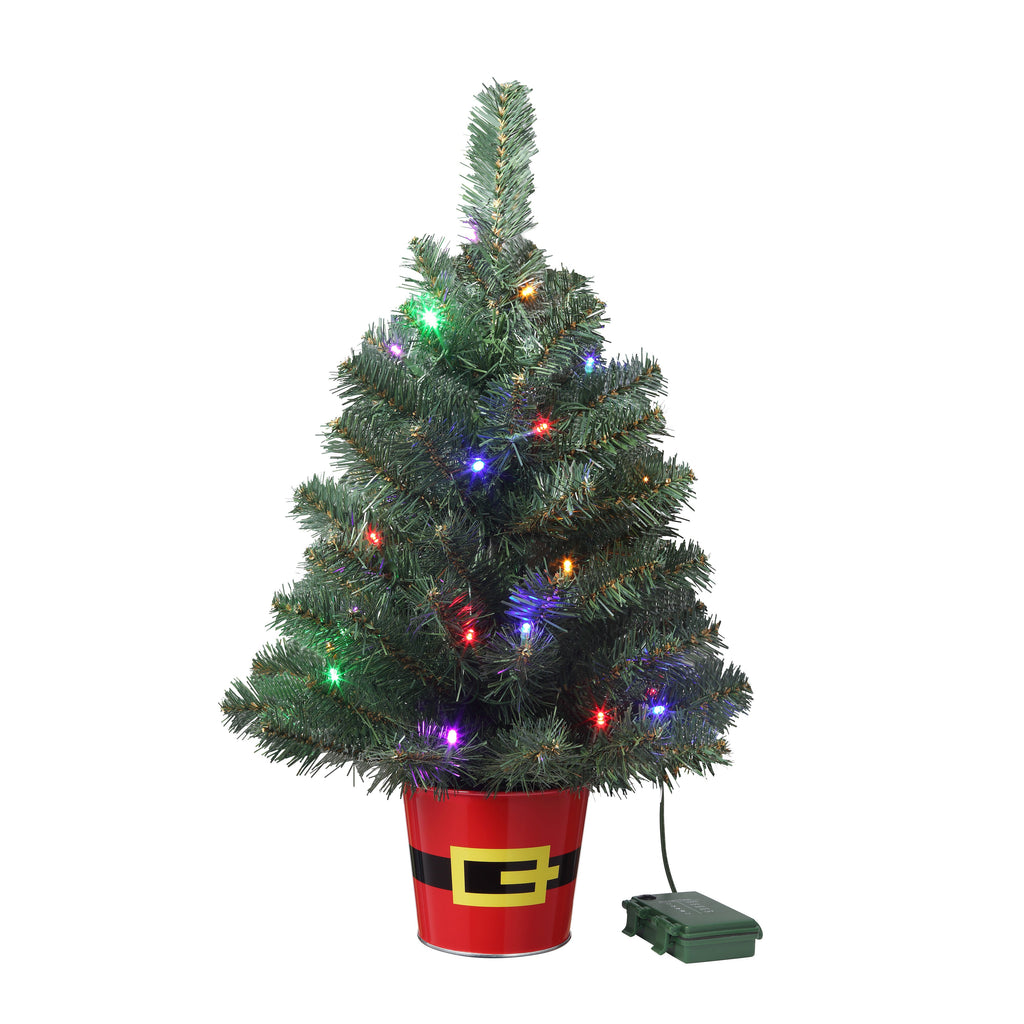 Christmas Tree - Night Night™ Tree In Red Metal Santa Belt Pot - Unique Night Light 20 Inch Christmas Tree With 4 Brightness Settings And Auto TimerNight Night™ Trees