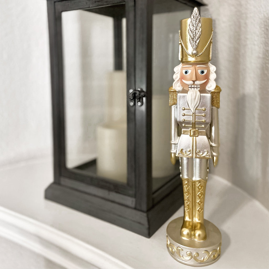 Indoor Decor - 13 Inch Gold And Silver Christmas Nutcracker