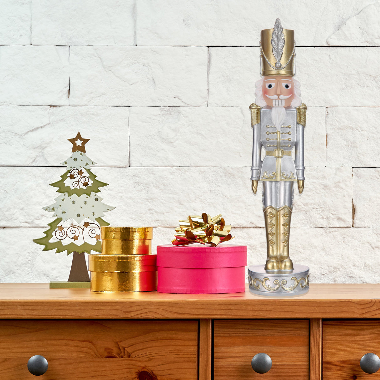 Indoor Decor - 13 Inch Gold And Silver Christmas Nutcracker