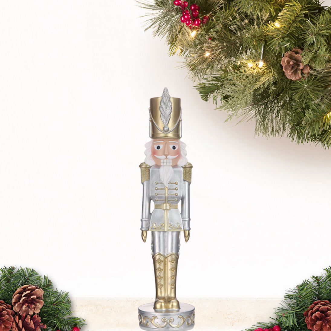 Indoor Decor - 13 Inch Gold And Silver Christmas Nutcracker