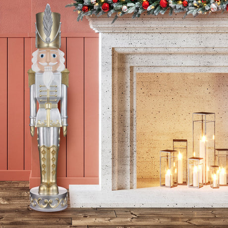 Outdoor Decor - 48 Inch Gold And Silver Christmas Nutcracker