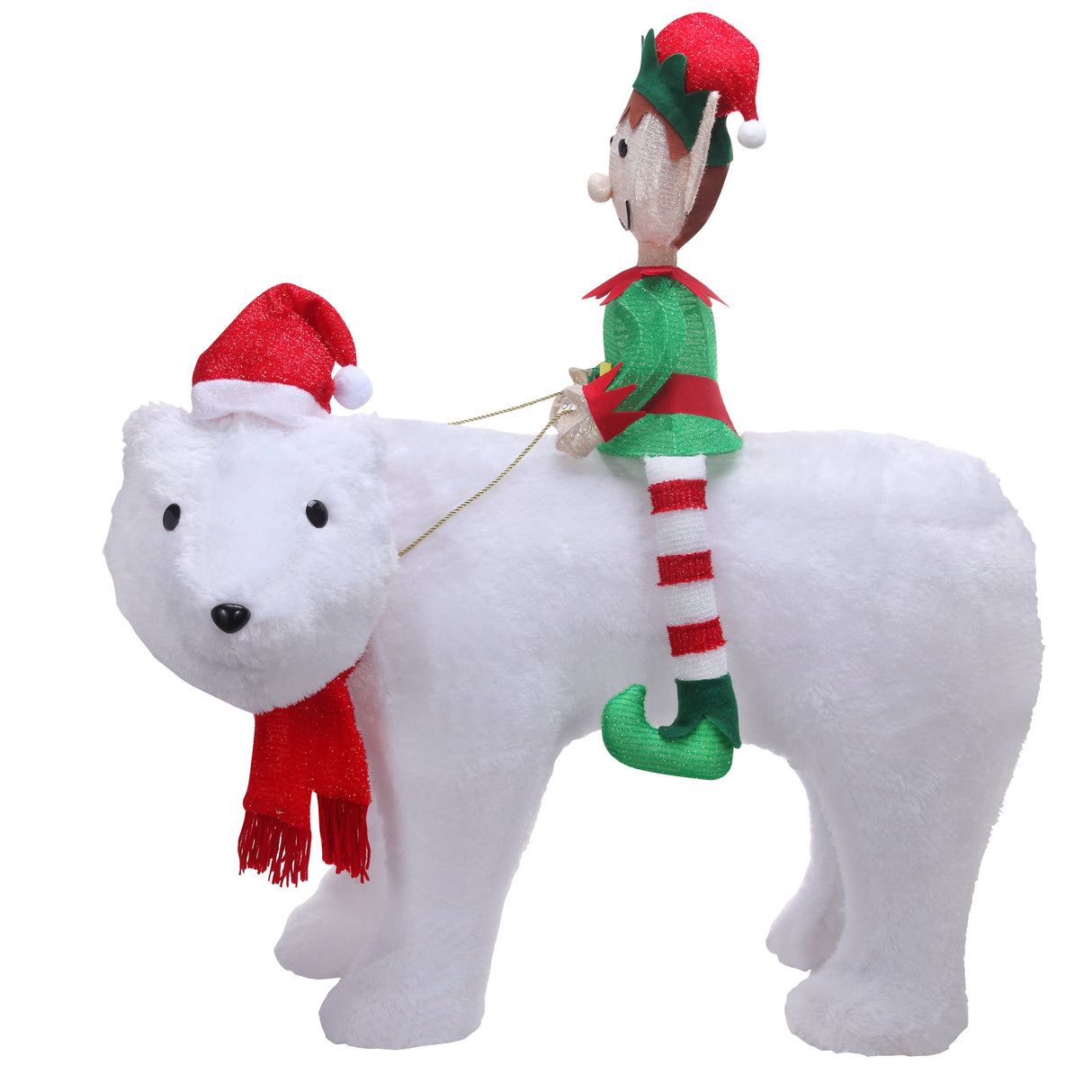 Outdoor Decor - Elf Riding Polar Bear Duo Outdoor Lighted Christmas Yard Decor