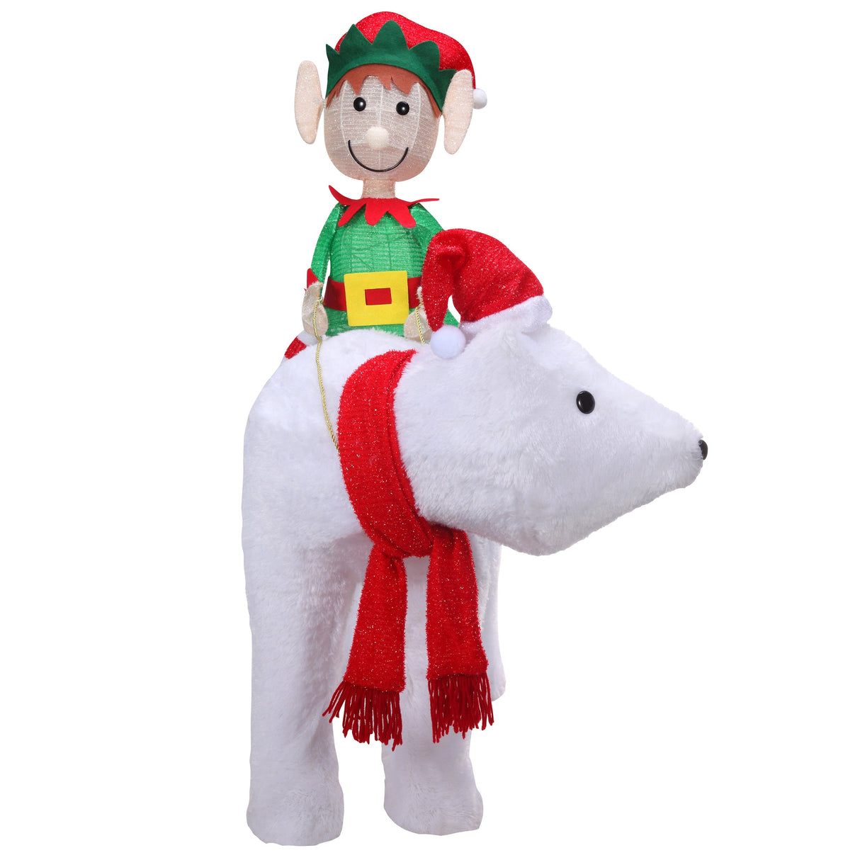 Outdoor Decor - Elf Riding Polar Bear Duo Outdoor Lighted Christmas Yard Decor