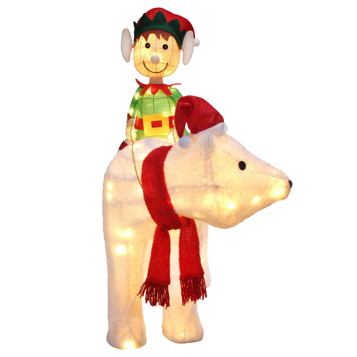 Outdoor Decor - Elf Riding Polar Bear Duo Outdoor Lighted Christmas Yard Decor