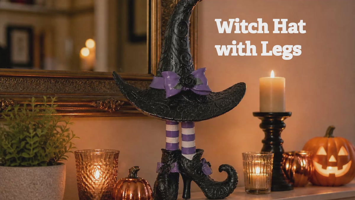 Witch Hat with Legs Figurine Tabletop and Mantel Decor (Purple/Black)