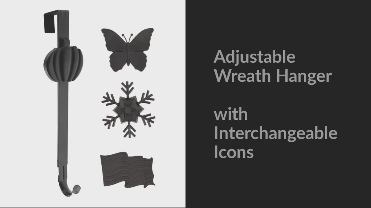 Adapt Adjustable Length Wreath Hanger with 4 Interchangeable Icons - Black