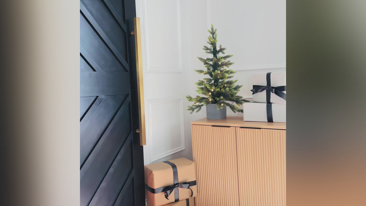 30 Inch Prelit Fraser Fir Potted Tree in Wooden Pot