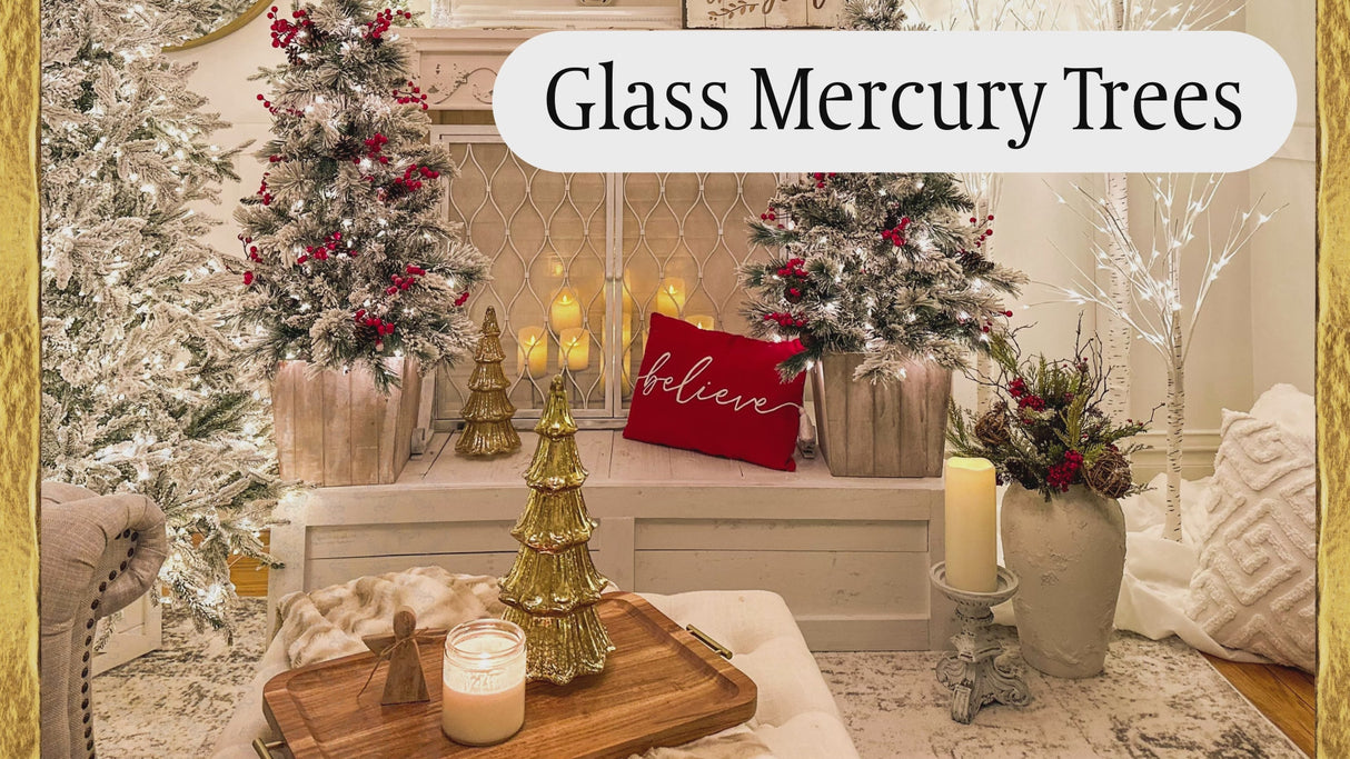 14 Inch Lighted Mercury Glass Christmas Tree (Gold or Silver)