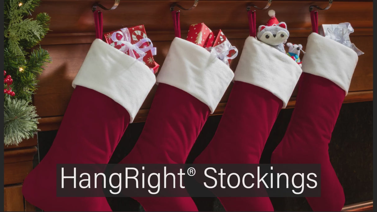 Velveteen Dark Green HangRight Stocking with White Cuff - 20 inches