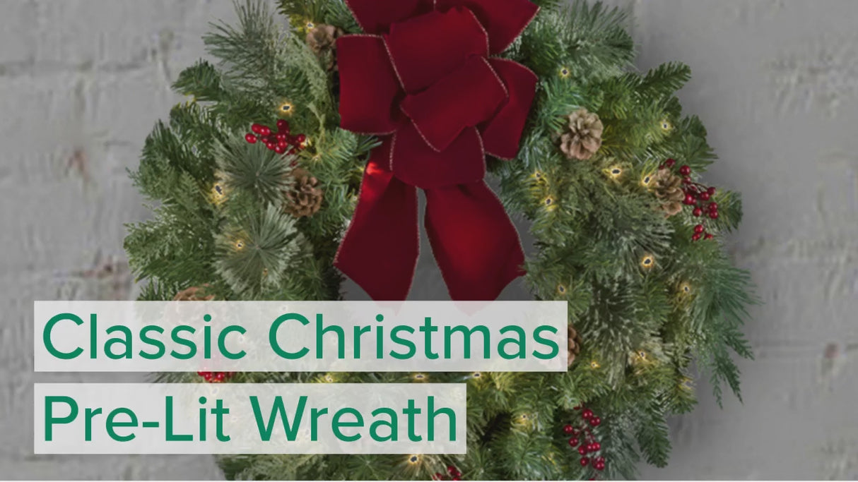 24 Inch Pre-lit Classic Christmas Wreath