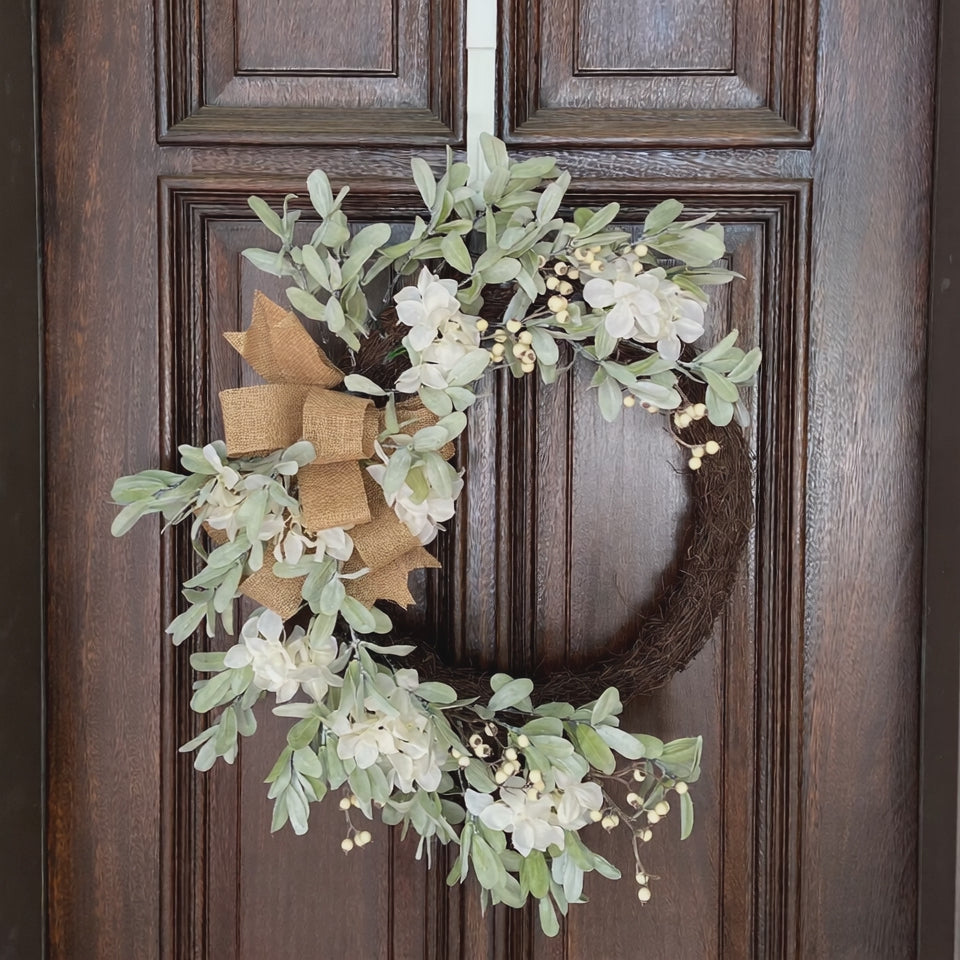28 Inch Round Grapevine Hydrangea Wreath