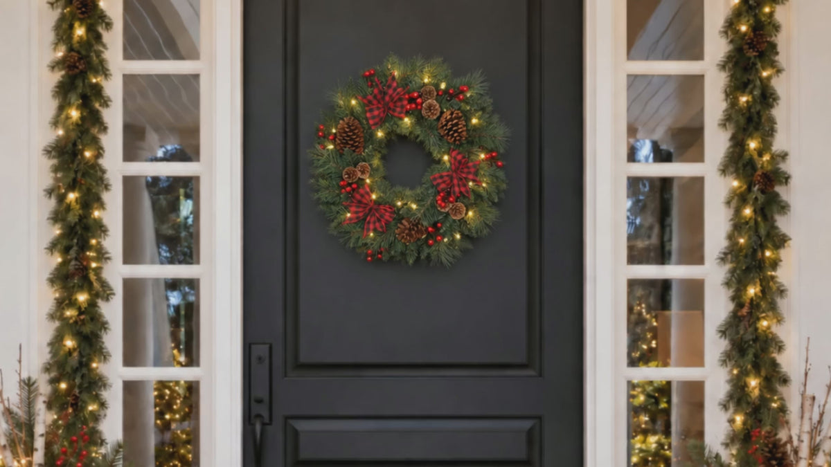 Smoky Mountain Pine 24 Inch Pre-Lit Holiday Wreath