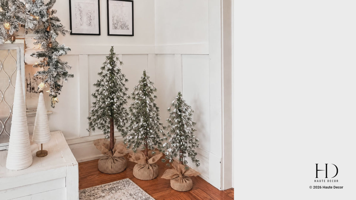 Snow Capped 30 Inch Tall Unlit Alpine Tree with Wrapped Burlap Base