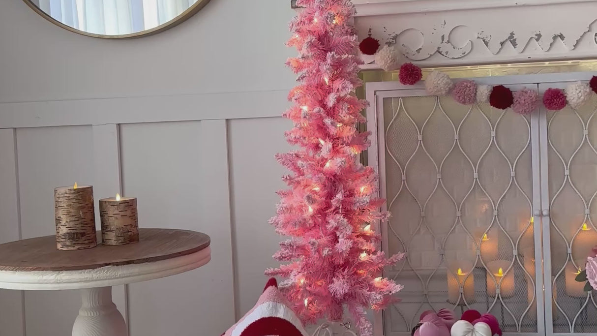 4 Foot Prelit Pink Cotton Candy Flocked Fir Christmas Tree