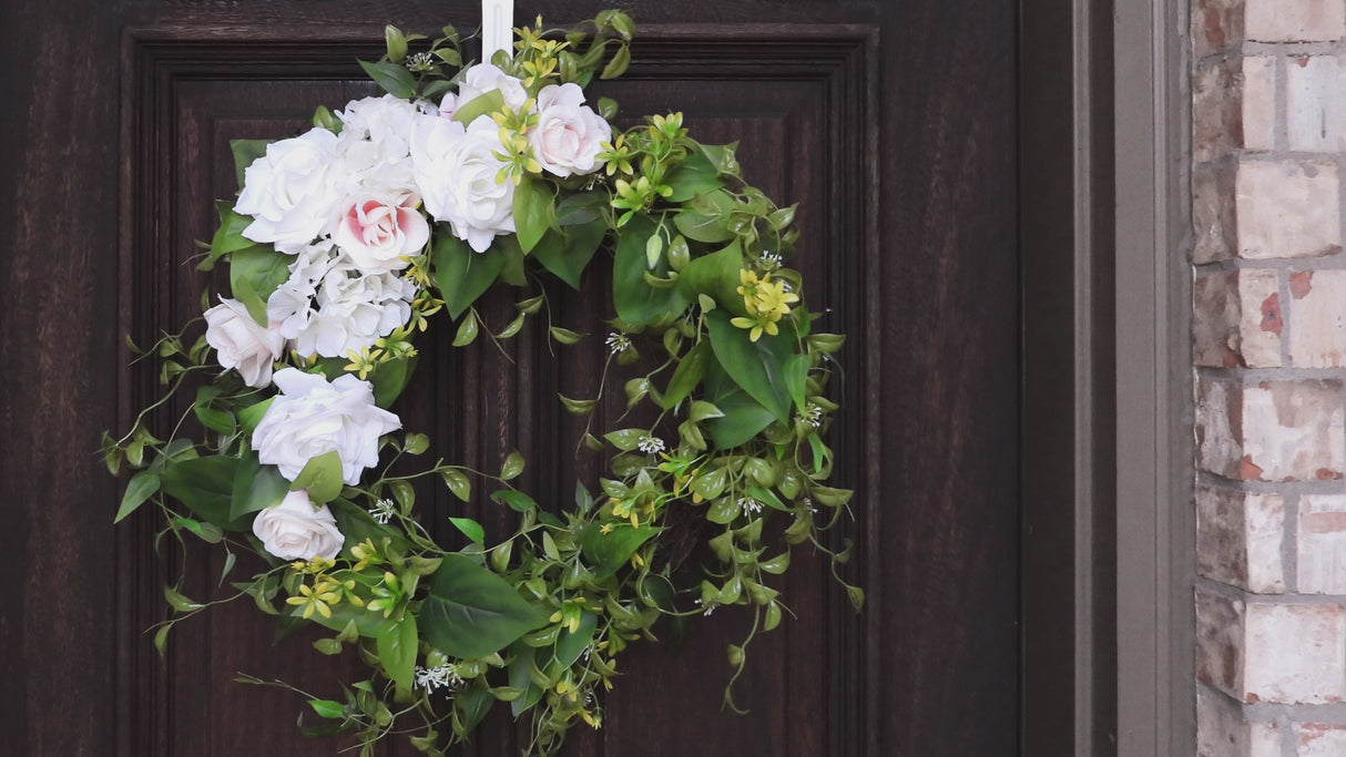 24 Inch Rose Hydrangea Wreath with Grapevine Base