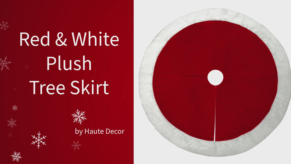 54 Inch Dark Red Velvet Tree Skirt with Hi-Pile White Border