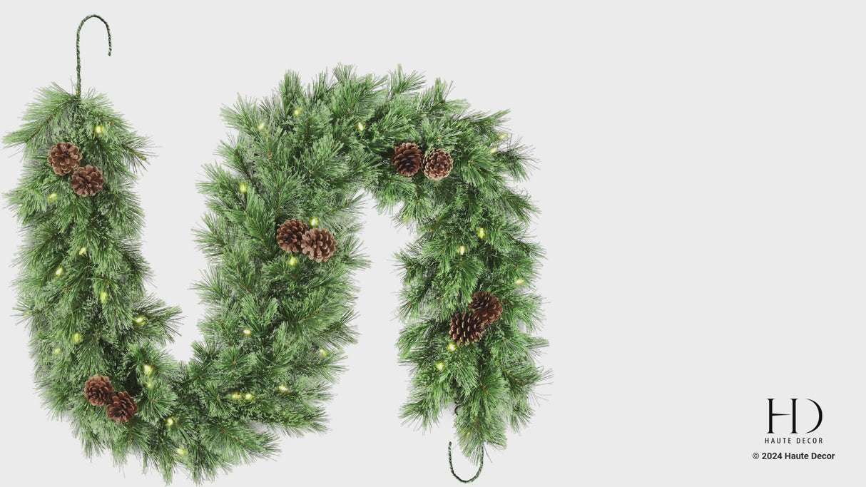 Haute Decor 6 Foot Cashmere Christmas Garland with 50 Warm White LED Lights